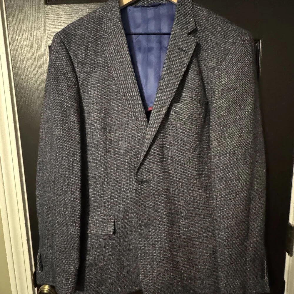 Mens Ben Sherman Suit Jacket Blazer Dark Gray Blue/Red Interior